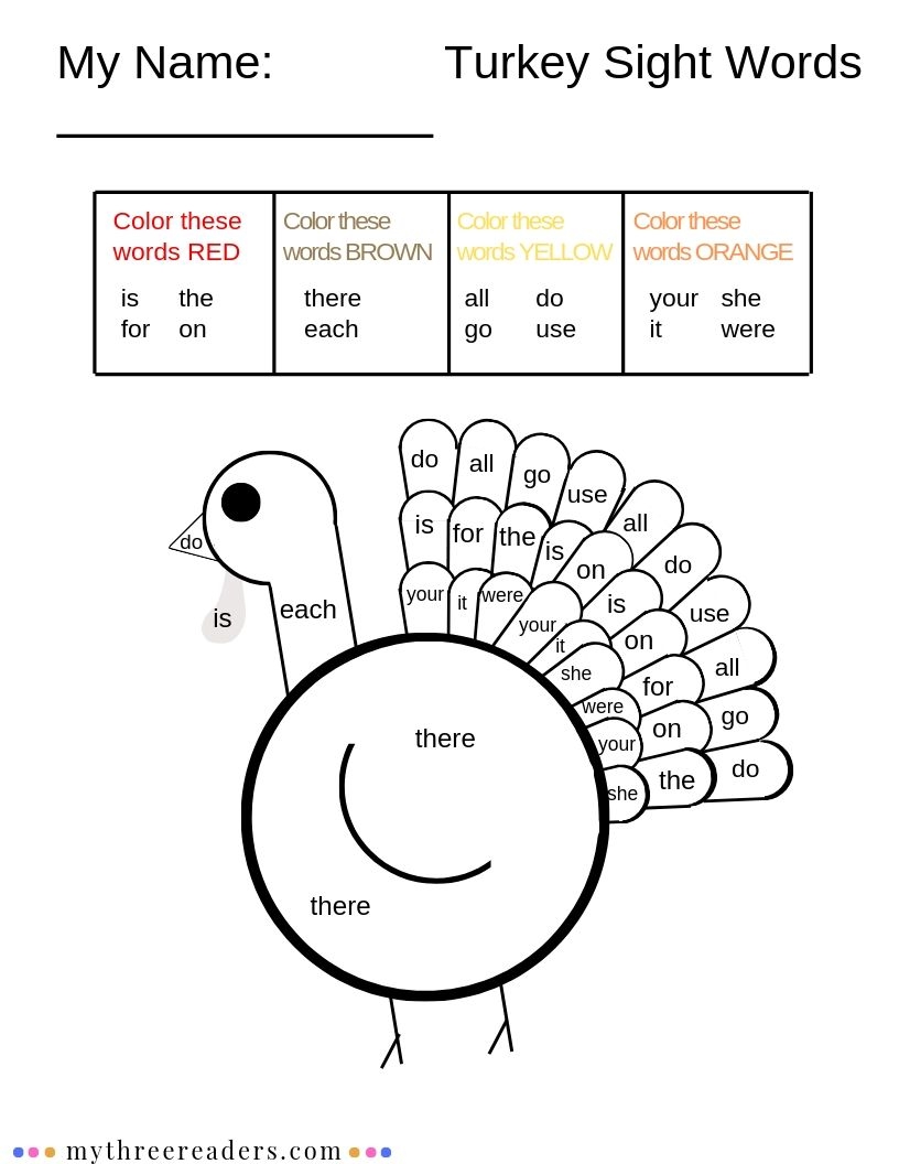 15 Must Try Printable Fall Sight Word Activities With Turkeys