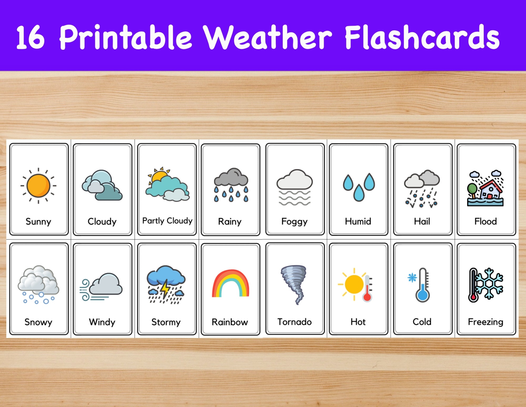 16 Weather Flashcards Image Cards For Kids Preschoolers Nomenclature Cards Printable Activity Montessori Etsy