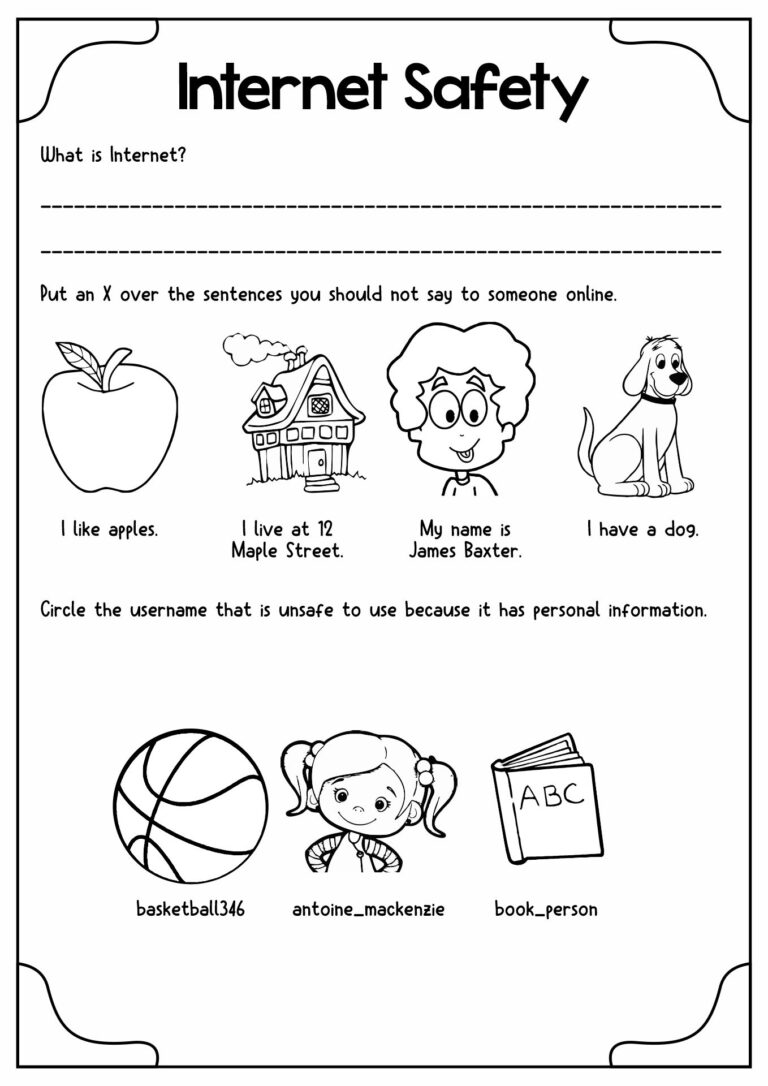 17 Personal Safety Worksheets Internet Safety For Kids Online 