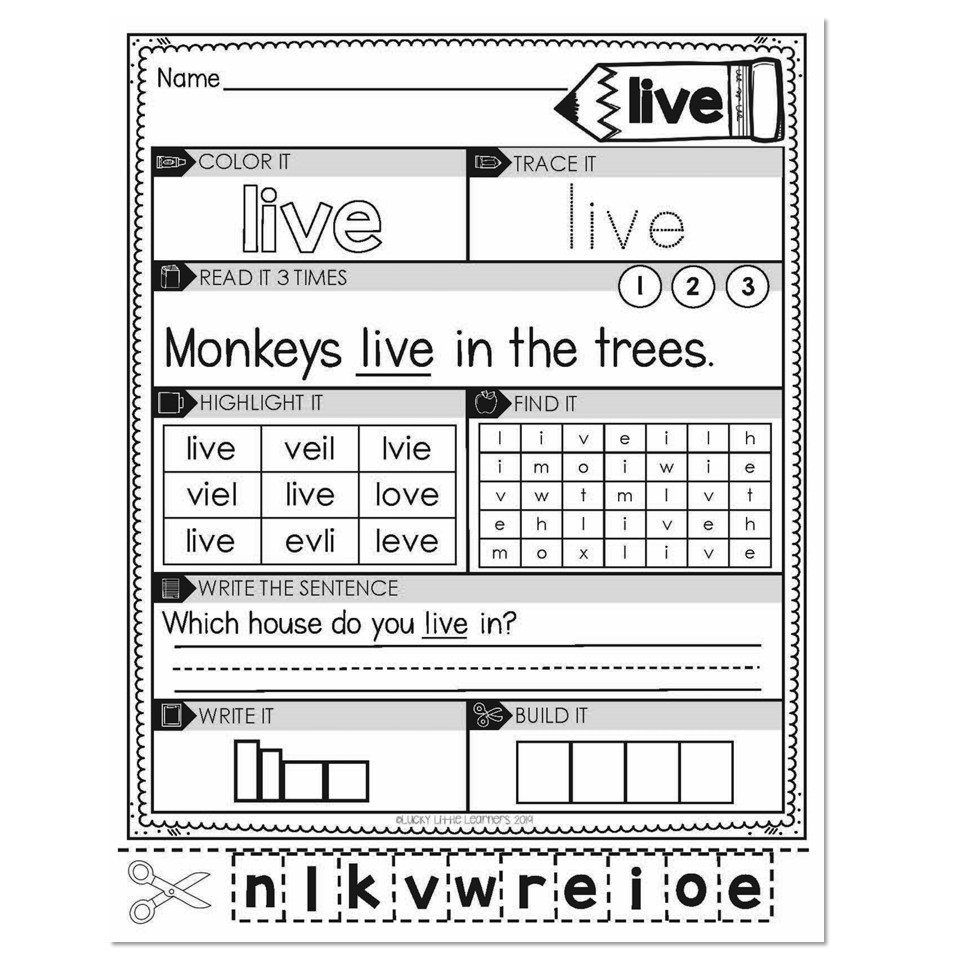 1st Grade Sight Word Worksheets Live Lucky Little Learners 1st Grade Sight Word Worksheets Live Lucky Little Learners