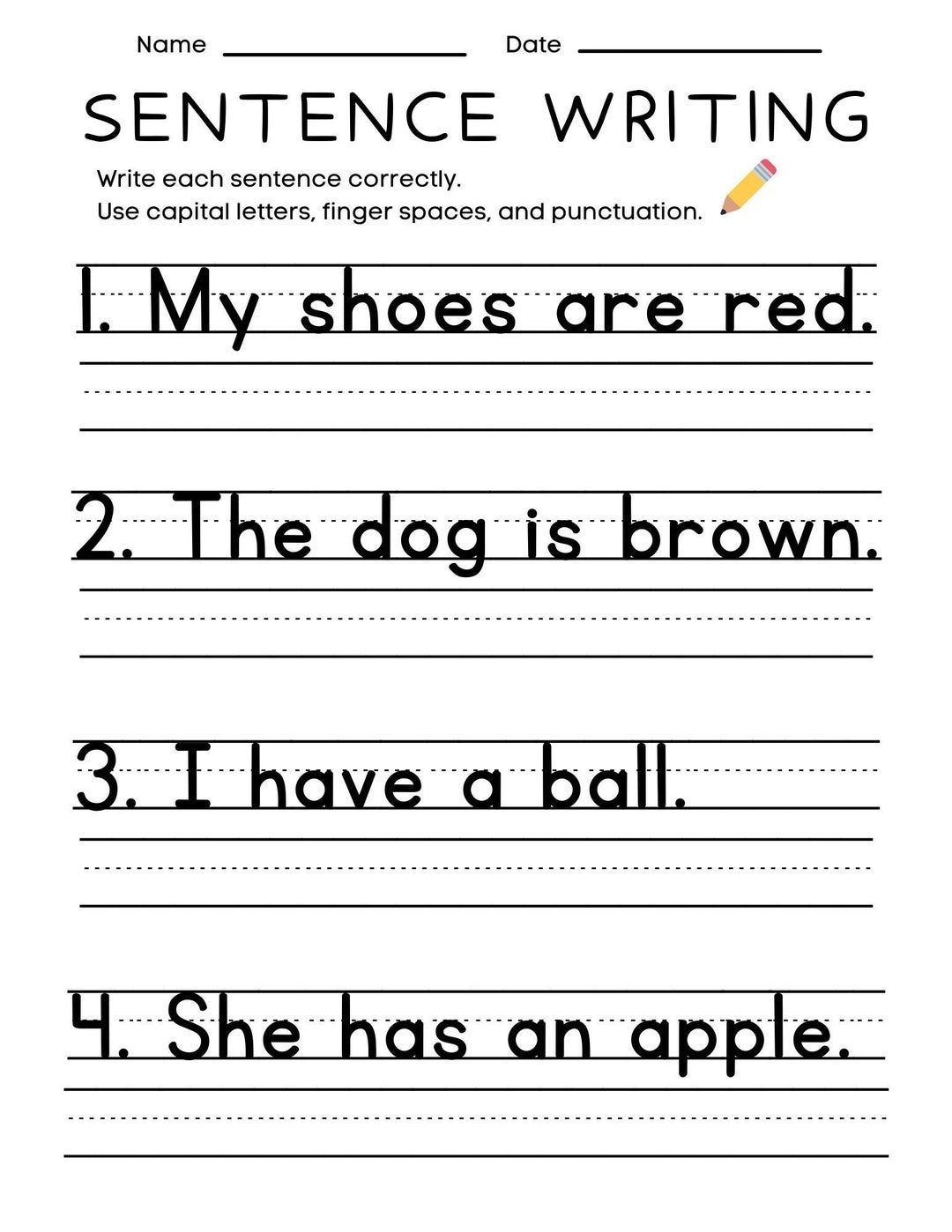 Worksheets Writing Sentences Kindergarten Free