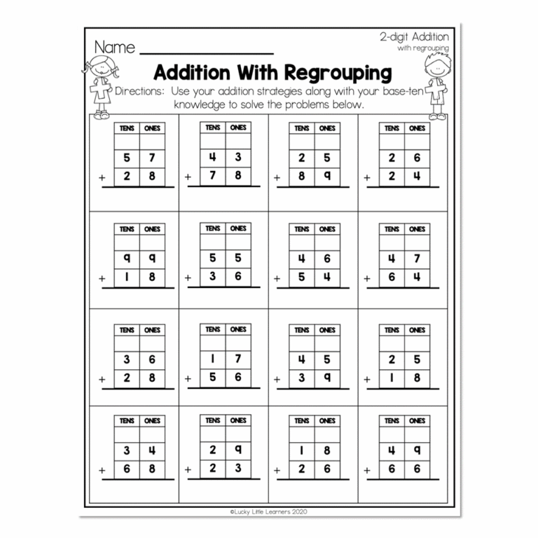 2nd Grade Math Worksheets 2 Digit Addition With Regrouping Addition With Regrouping Lucky Little Learners