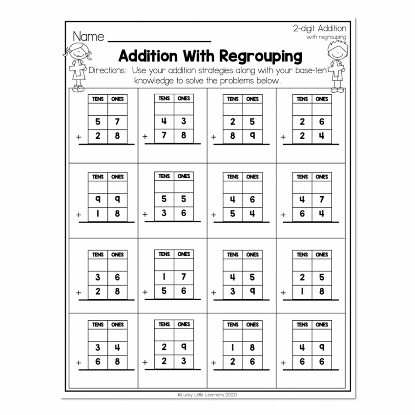 2nd Grade Math Worksheets 2 Digit Addition With Regrouping Addition With Regrouping Lucky Little Learners