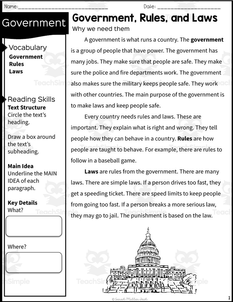 2nd Grade Reading Packet Government Rules And Laws 2nd Grade Reading Packet Government Rules And Laws