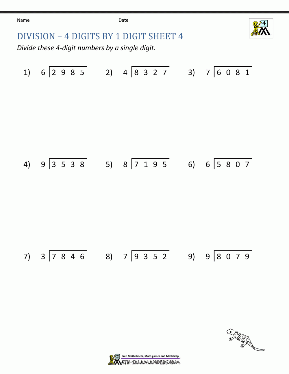 4th Grade Long Division Worksheets