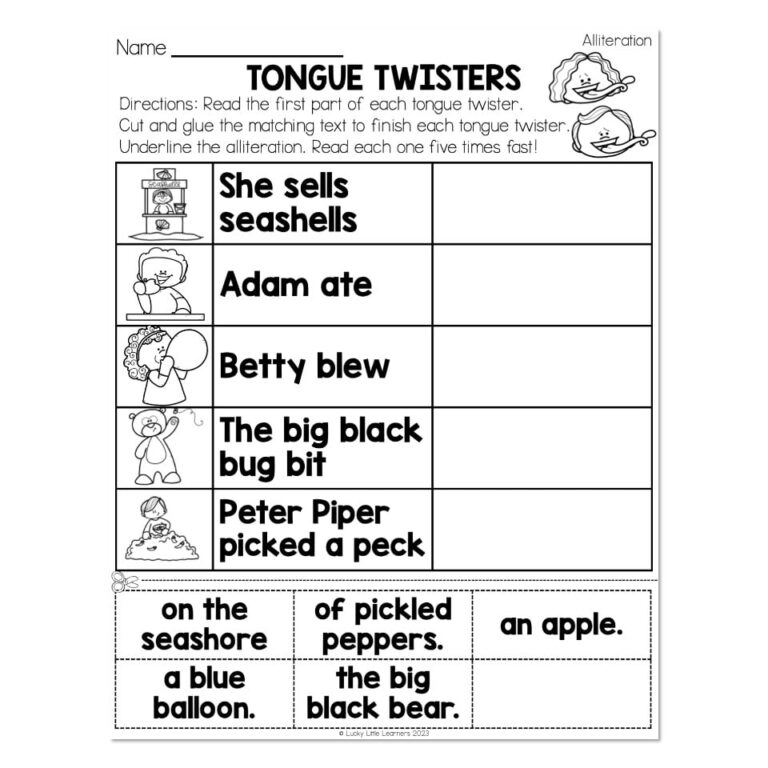 6 Free Printable Alliteration Worksheets ESL Vault Worksheets Library