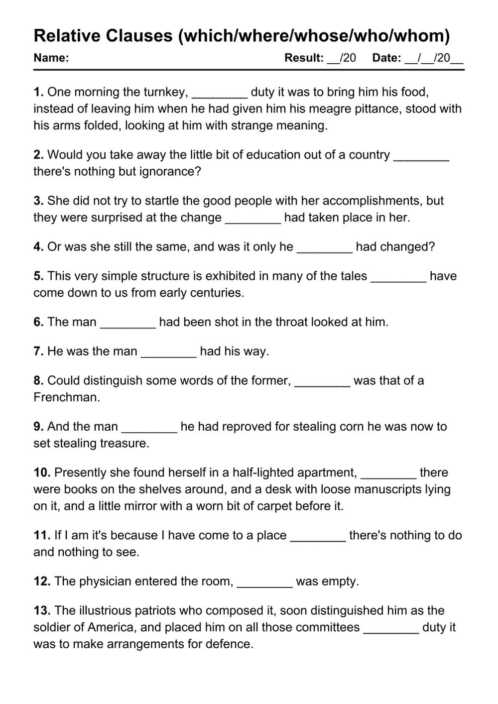 84 Relative Clauses PDF Worksheets With Answers Grammarism