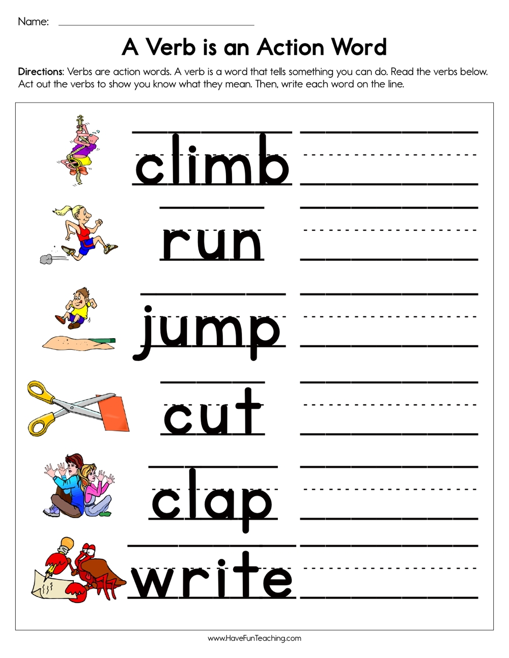 A Verb Is An Action Word Worksheet
