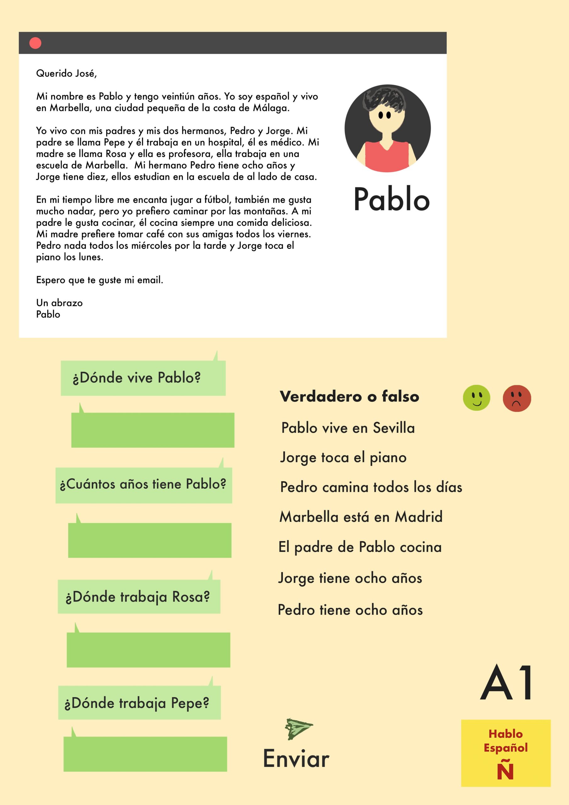 A1 Reading Comprehension Worksheets