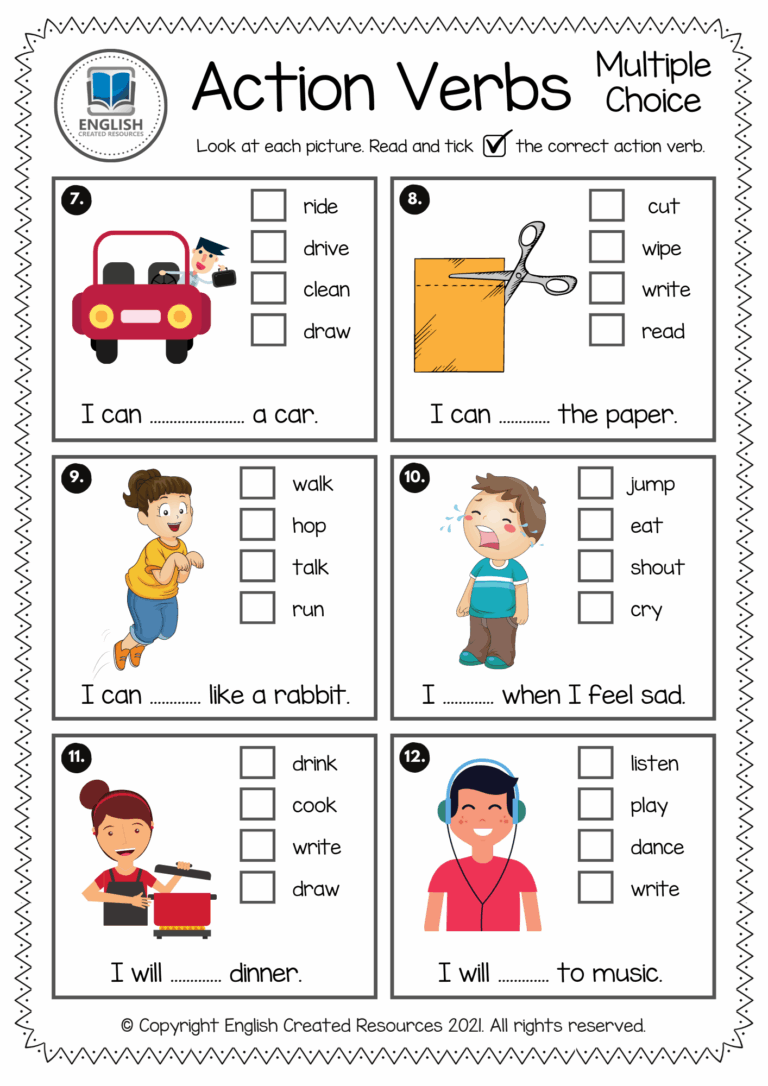 Action Verbs Activity Book English Created Resources