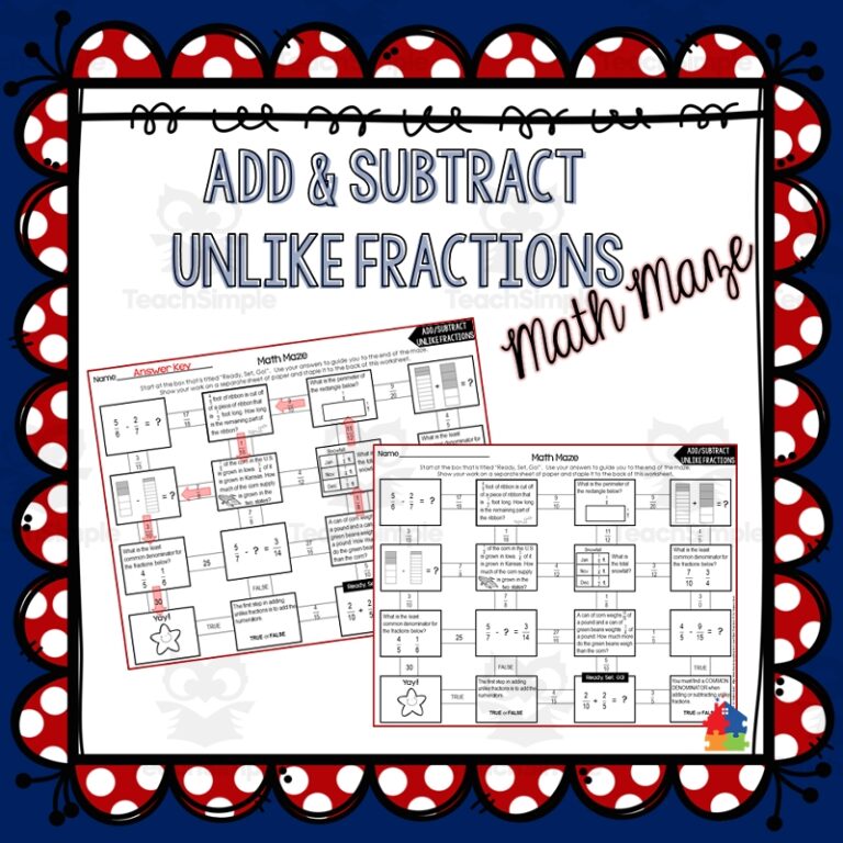 Add U0026 Subtract Unlike Fractions Math Maze By Teach Simple