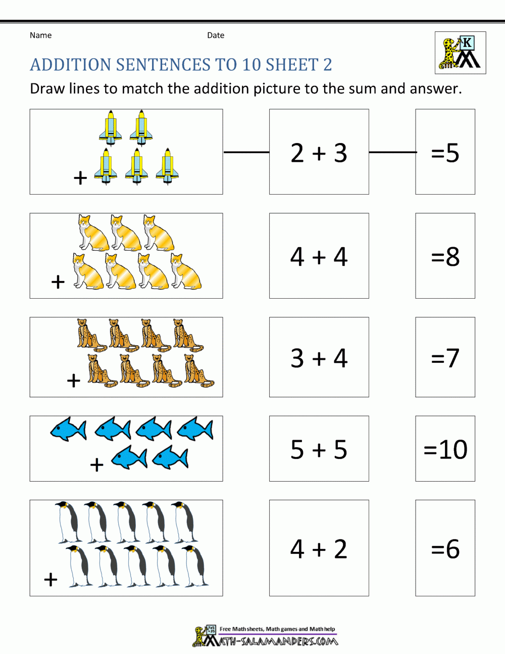 Adding 10 Math Worksheets Kindergarten