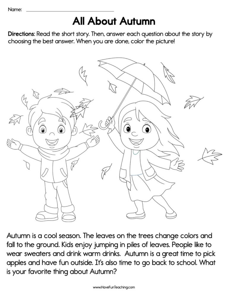 All About Autumn Reading Comprehension Worksheet Have Fun Teaching