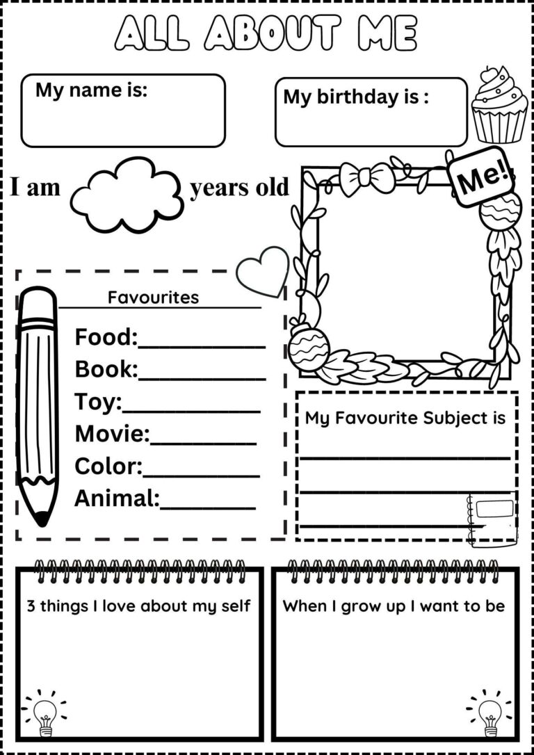 All About Me Worksheet Free