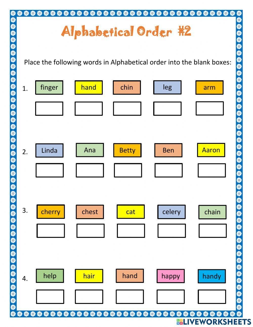 Alphabetical Order Second Letter Worksheets