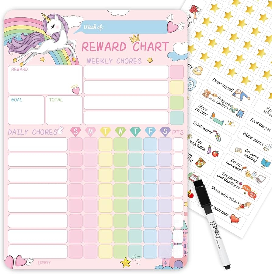 Amazon Magnetic Chore Chart For Kids Reward Chart For Kids Behavior Unicorn Kids Chore Chart Good Responsibility Chart Board For One Child At Home Office Products