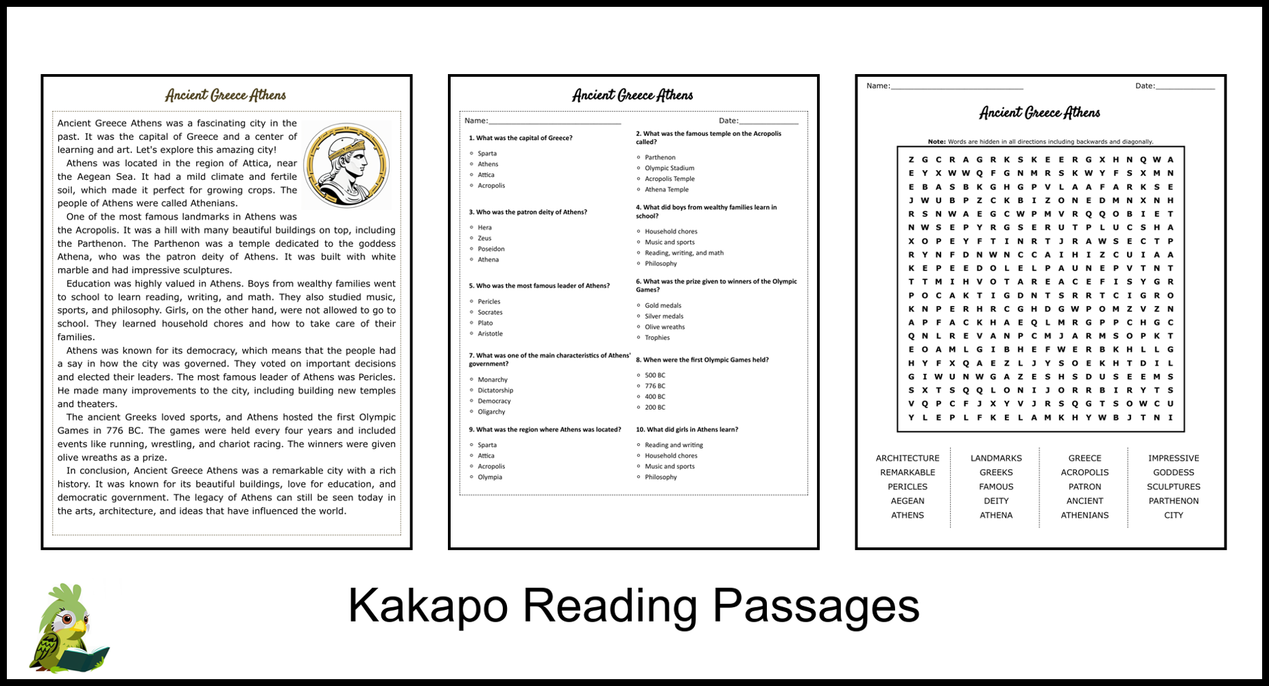 Ancient Greece Athens Reading Comprehension And Word Search Ancient Greece Athens Reading Comprehension And Word Search