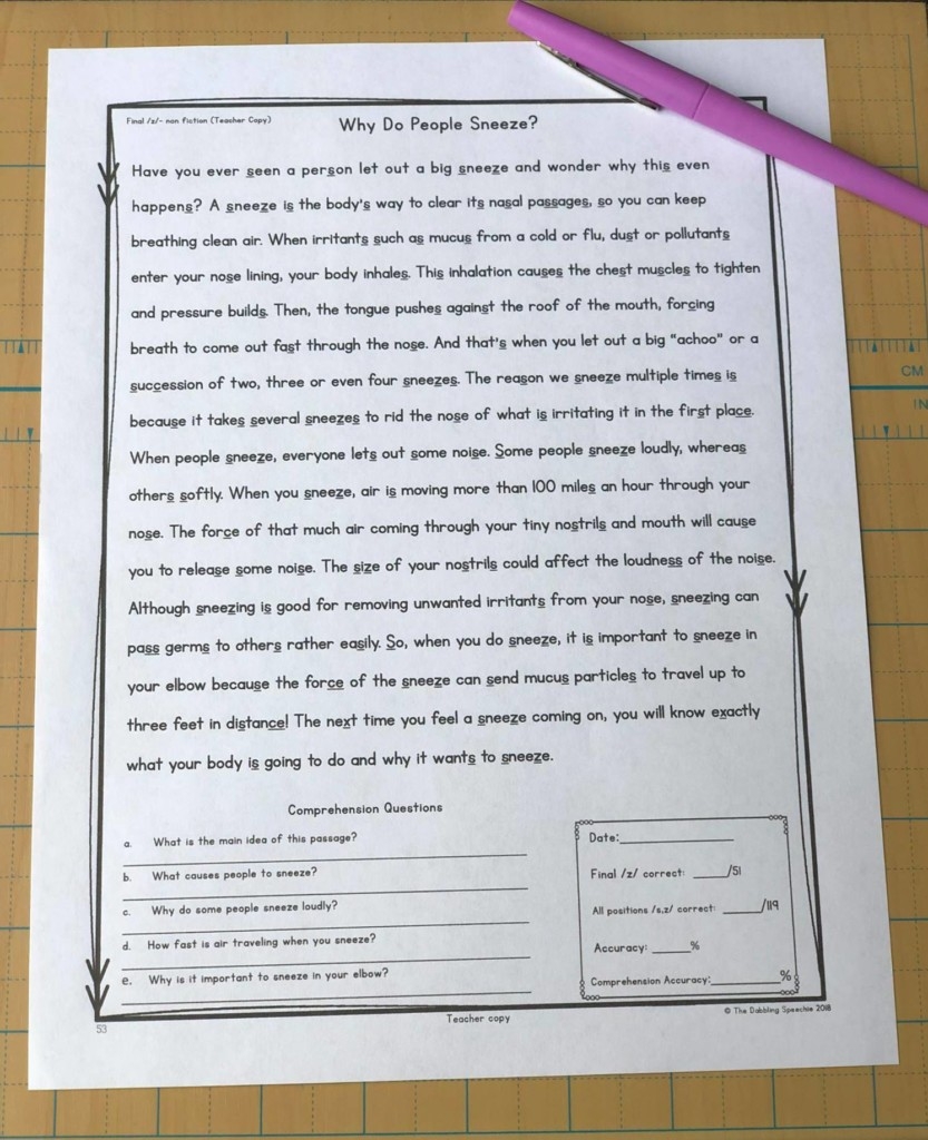 Articulation Reading Passages U0026 Activities To Help With