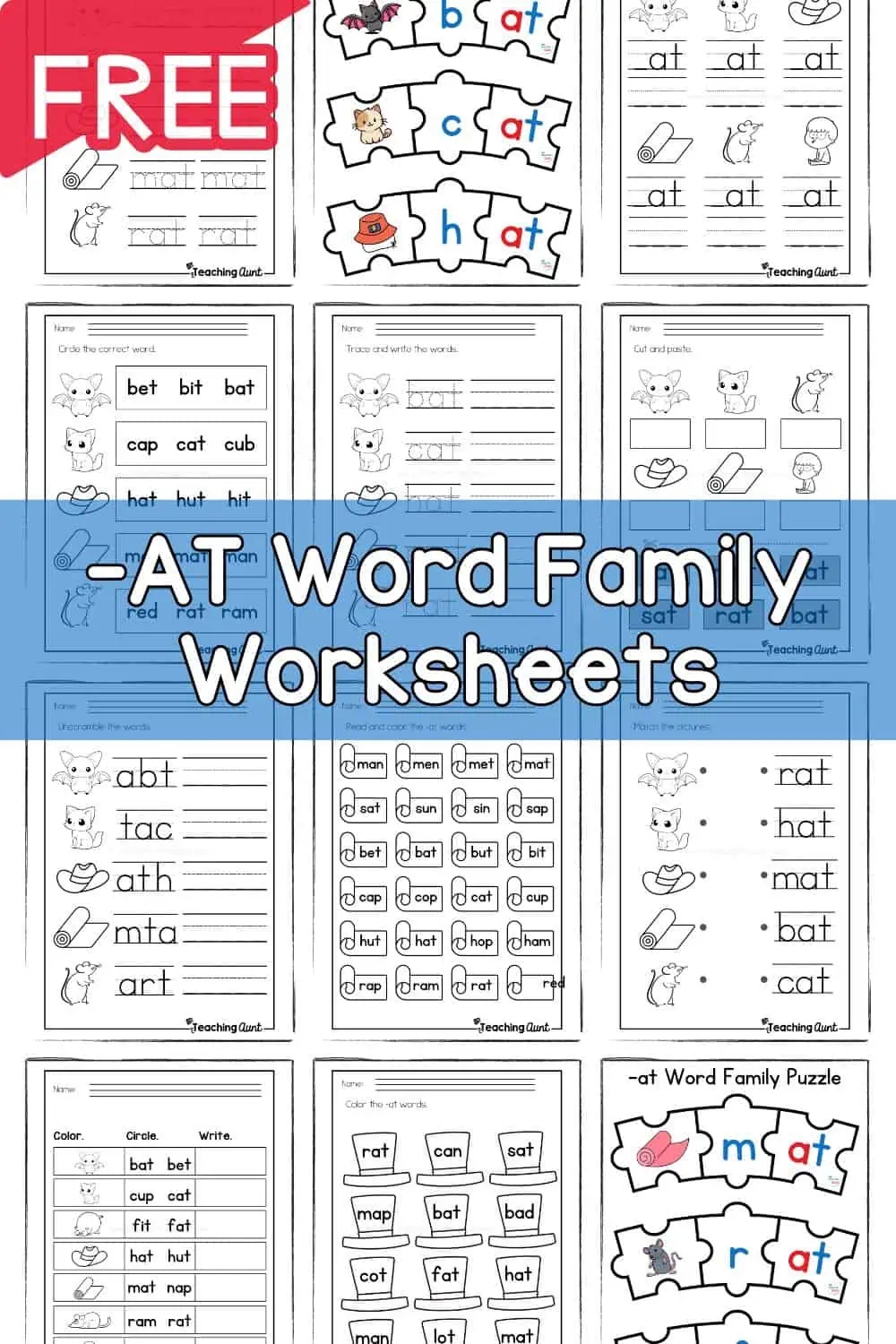 At Word Family Worksheets For Kindergarten