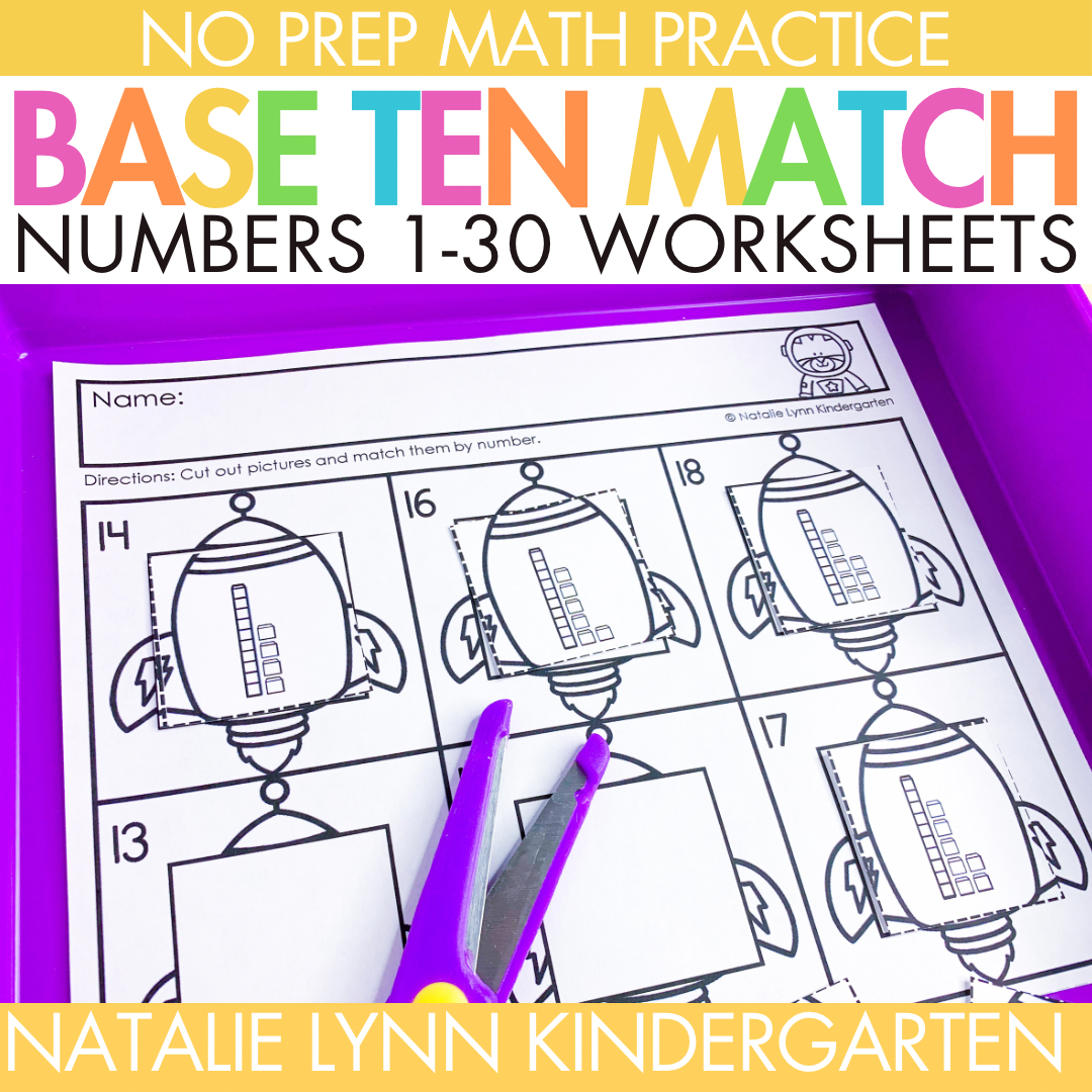 Base Ten Rockets Kindergarten Math Worksheets Matching Numbers To 