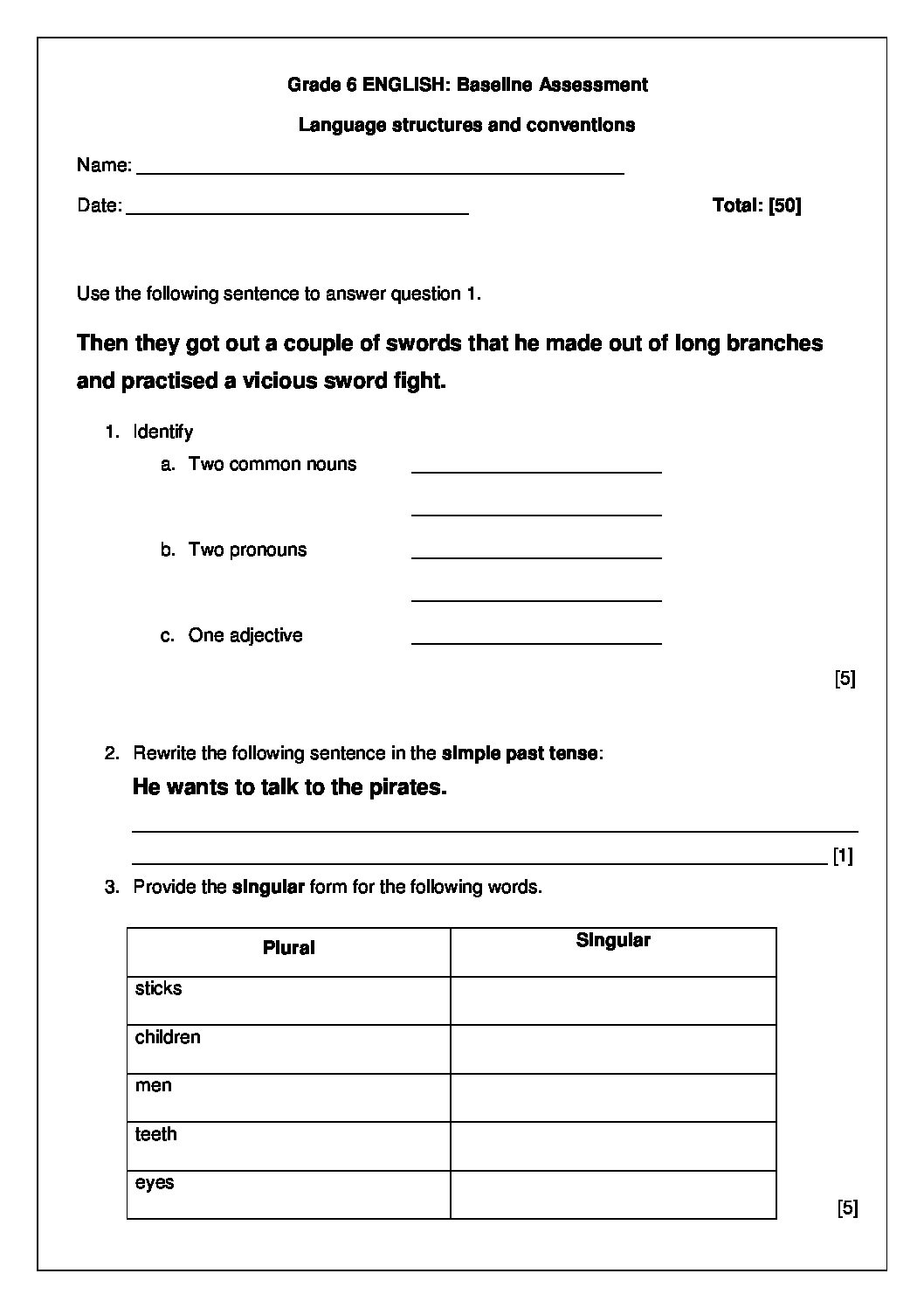 Baseline Assessment Language Teacha Baseline Assessment Language Teacha