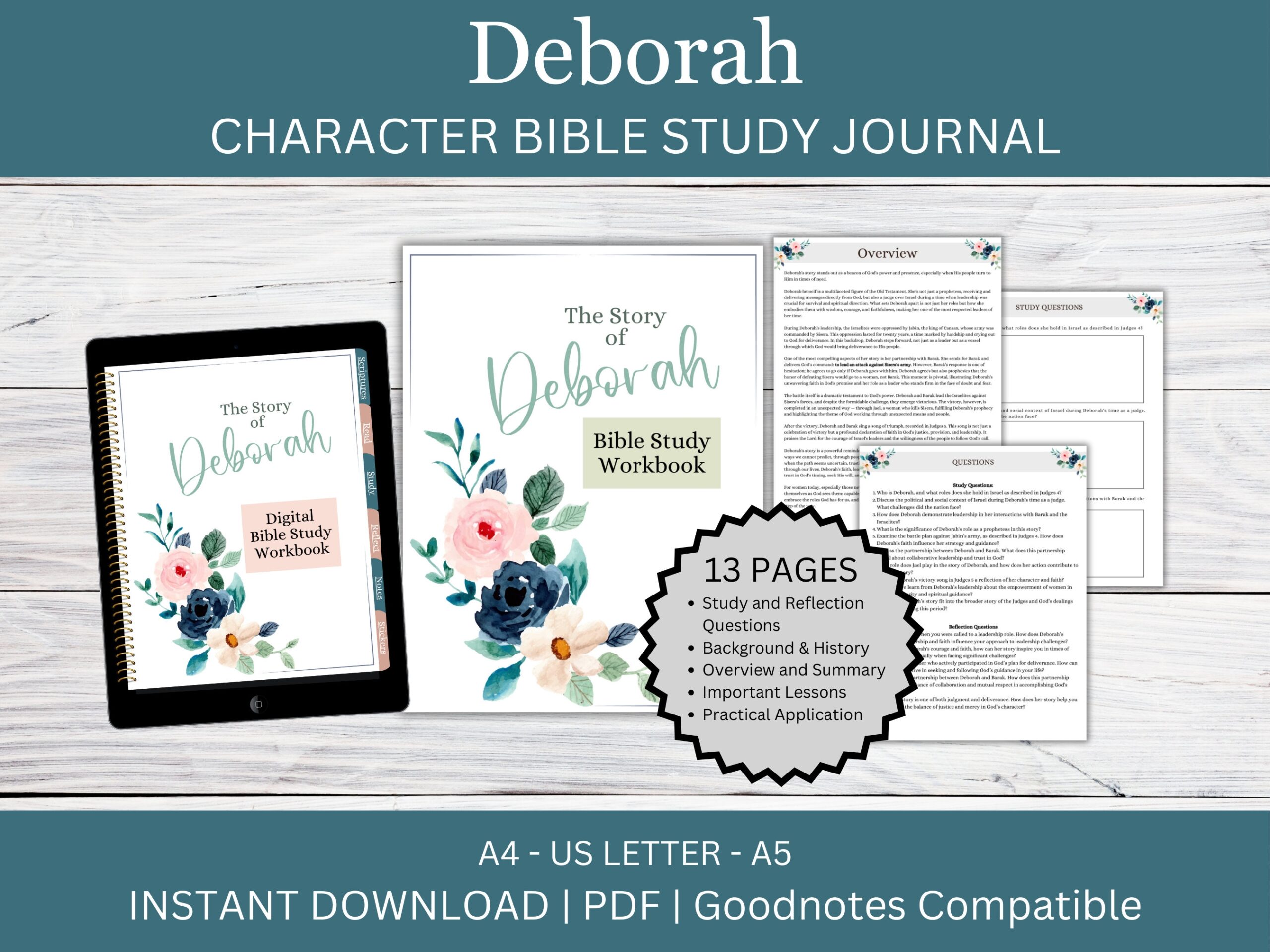 Bible Study Journal deborah Bible Study Character Study Christian Digital Planner Bible Study Printable Etsy