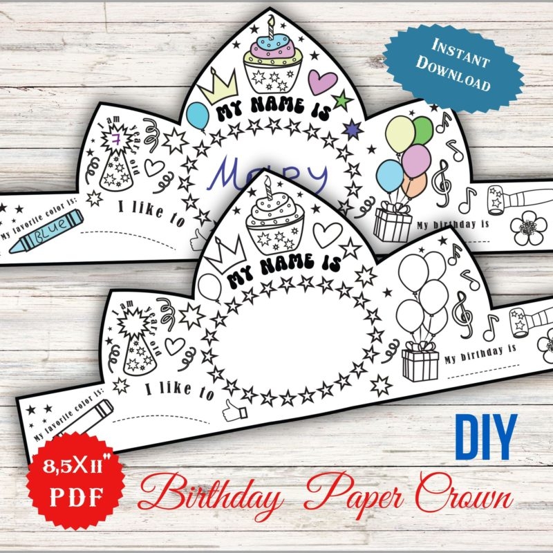 Birthday Paper Crown Coloring Craft Printable Crown Princess 
