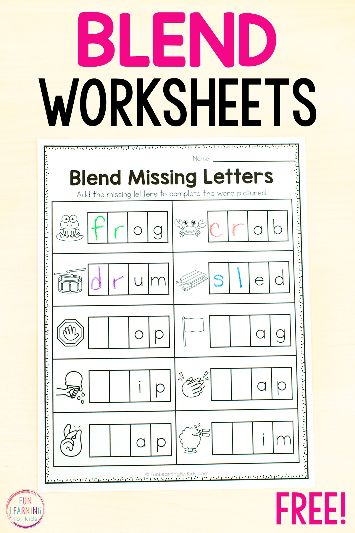 Free Blending Words Worksheets For Kindergarten