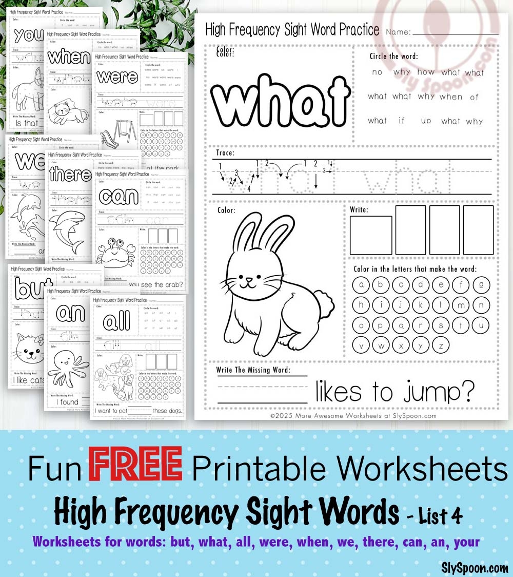 Free Kindergarten High Frequency Soon Worksheets