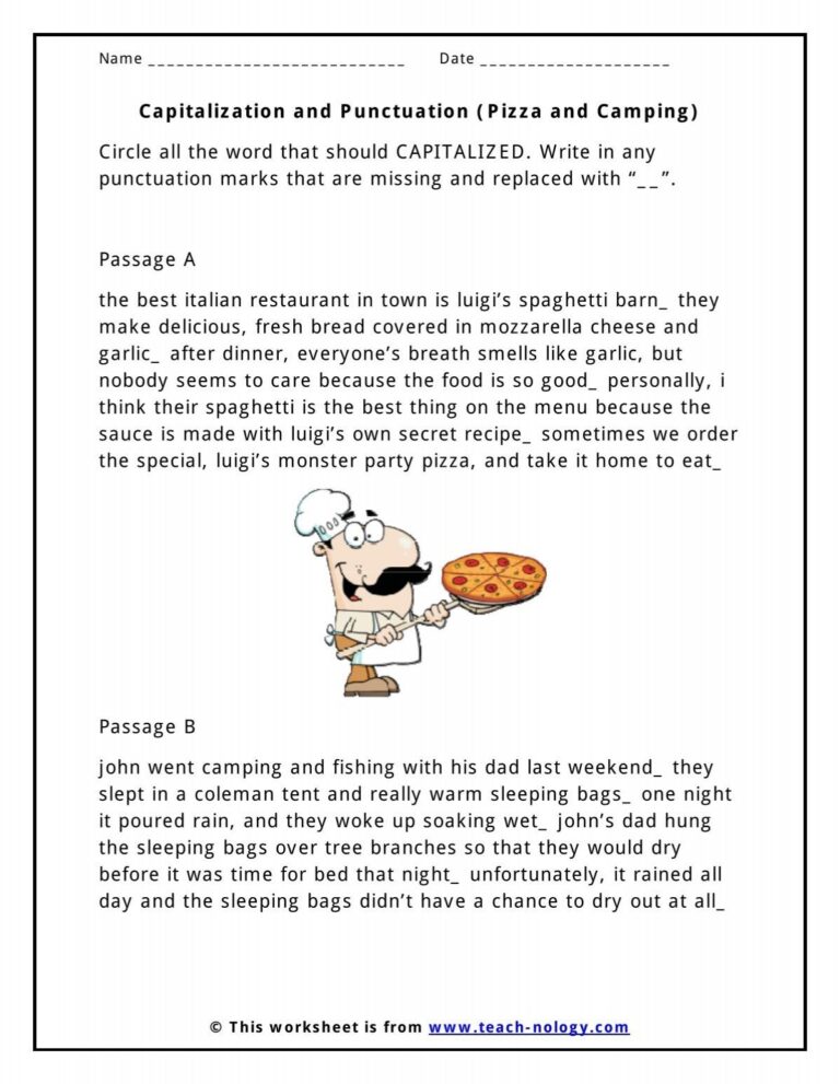Capitalization And Punctuation Pizza And Camping Teach nology