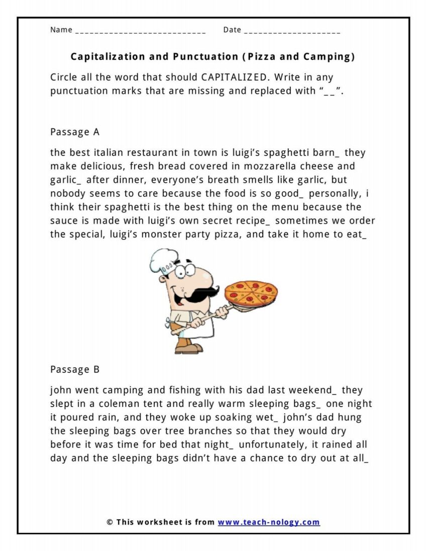 Capitalization And Punctuation Pizza And Camping Teach nology
