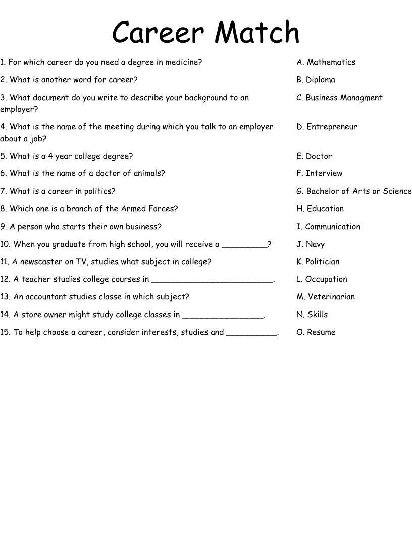 Career Match Worksheet WordMint Worksheets Library Career Match Worksheet WordMint Worksheets Library