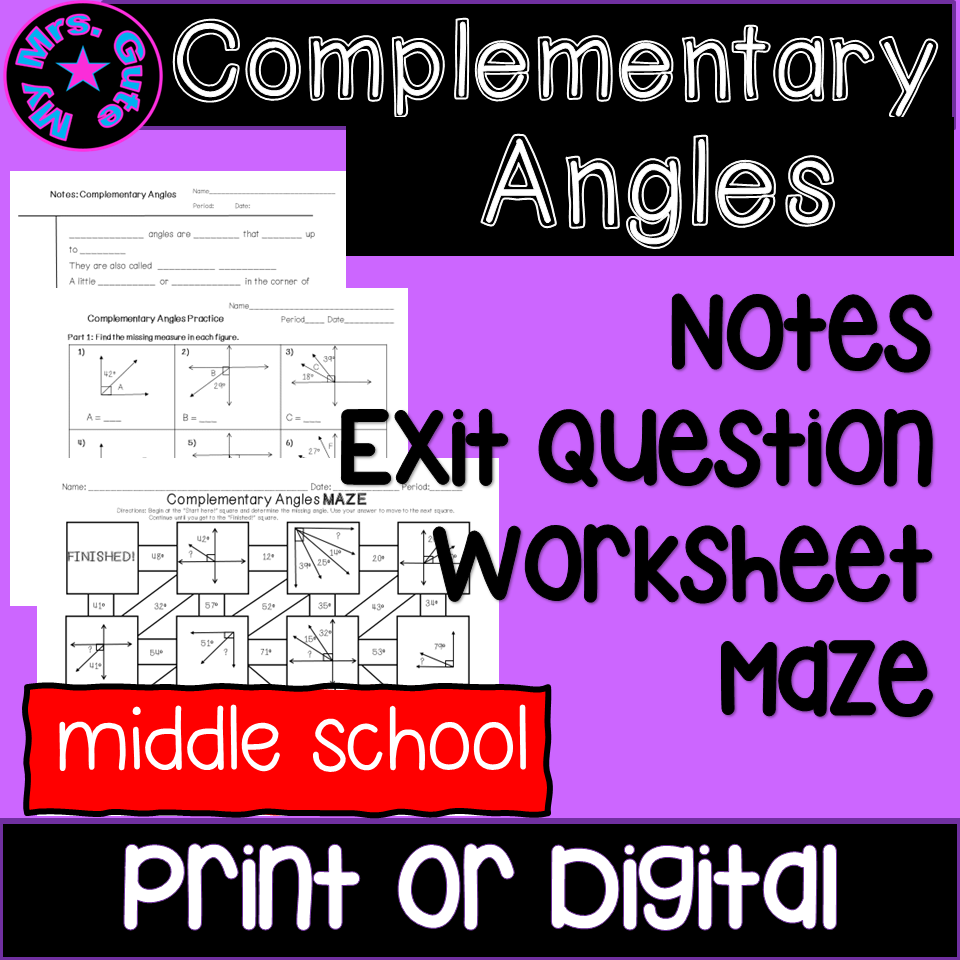 Complementary Angles Math Notes Worksheet Maze Print Or Digital Activity Lesson Made By Teachers