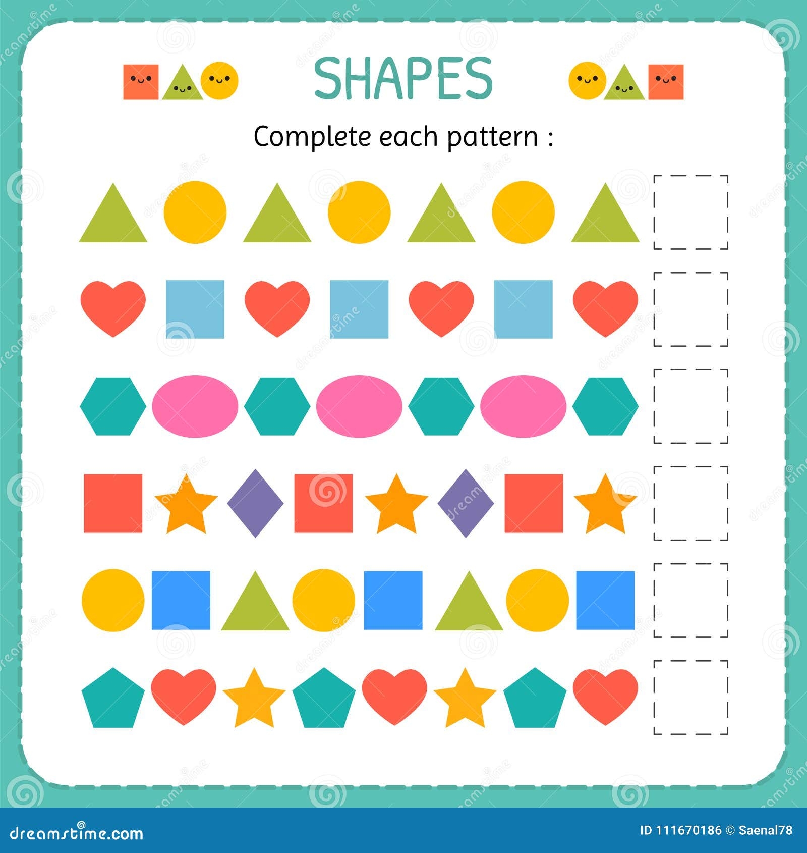 Complete Each Pattern Learn Shapes And Geometric Figures Stock Vector Illustration Of Drawing Preschool 111670186 Complete Each Pattern Learn Shapes And Geometric Figures Stock Vector Illustration Of Drawing Preschool 111670186