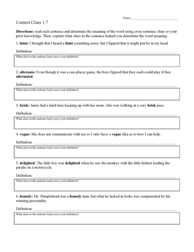 Context Clues Worksheets Ereading Worksheets
