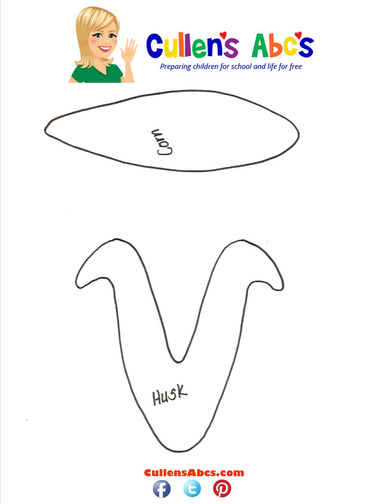 Corn On The Cob Preschool Printable
