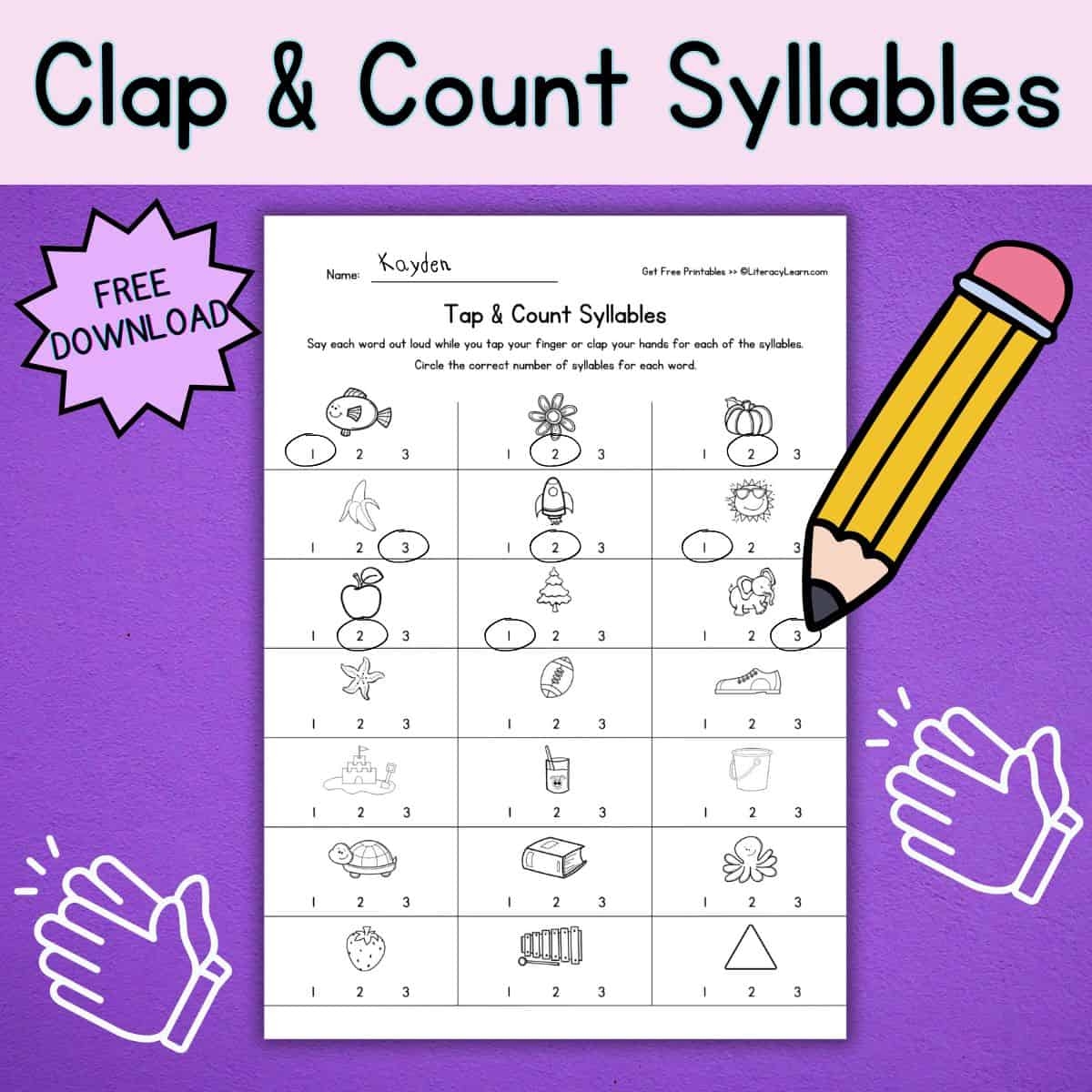 Free Syllables Worksheets For Kindergarten