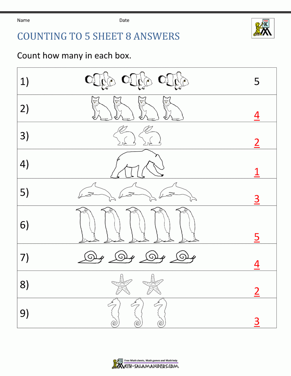 Kindergarten Math Worksheets Numbers 0-5