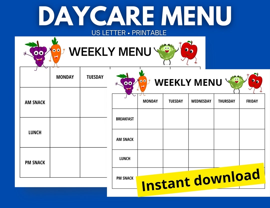 Free Printable Preschool Menus