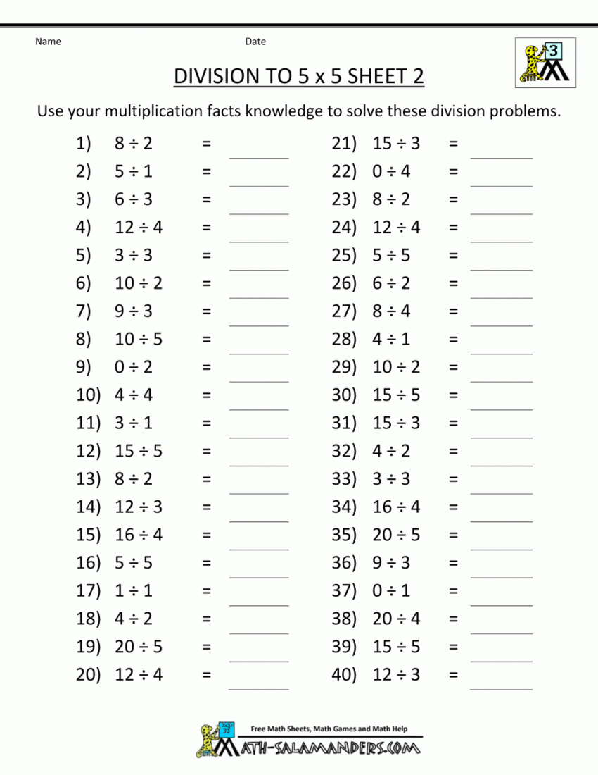 Division Facts Worksheets