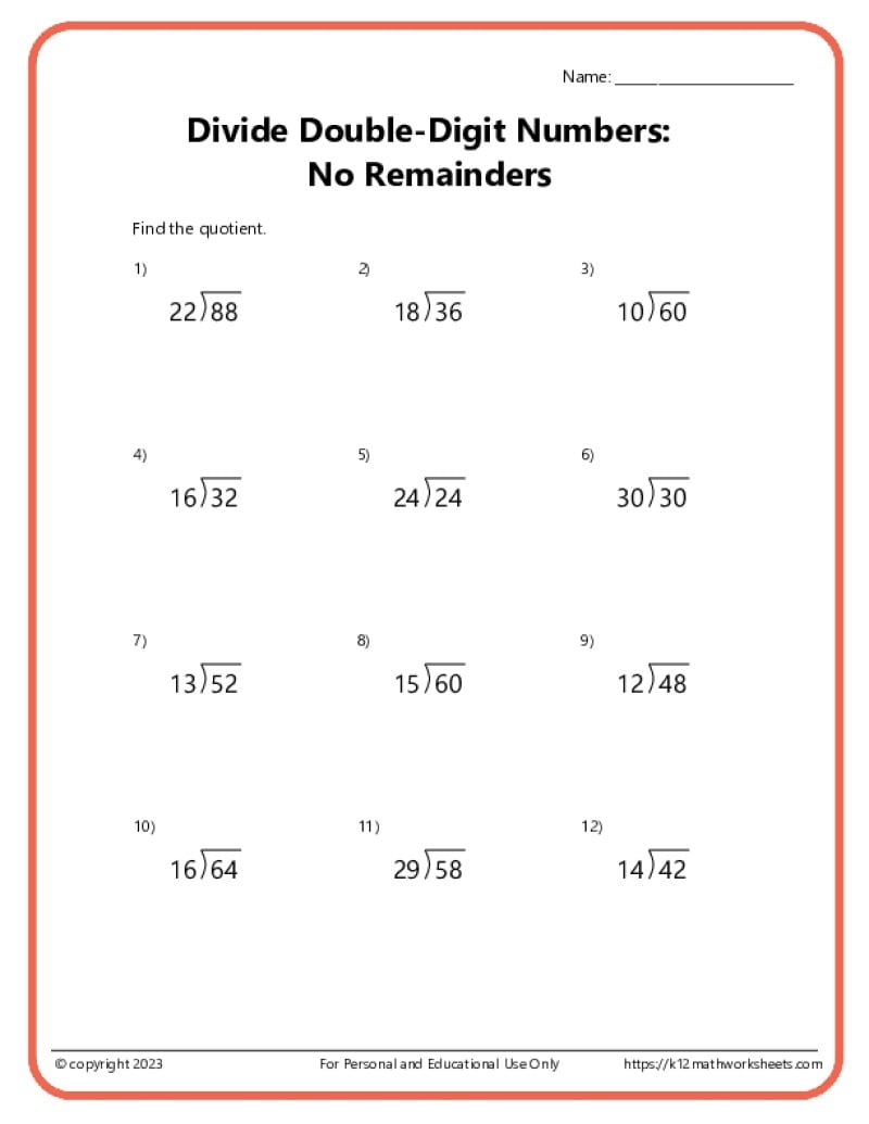Free Printable 4th Grade Division Worksheets