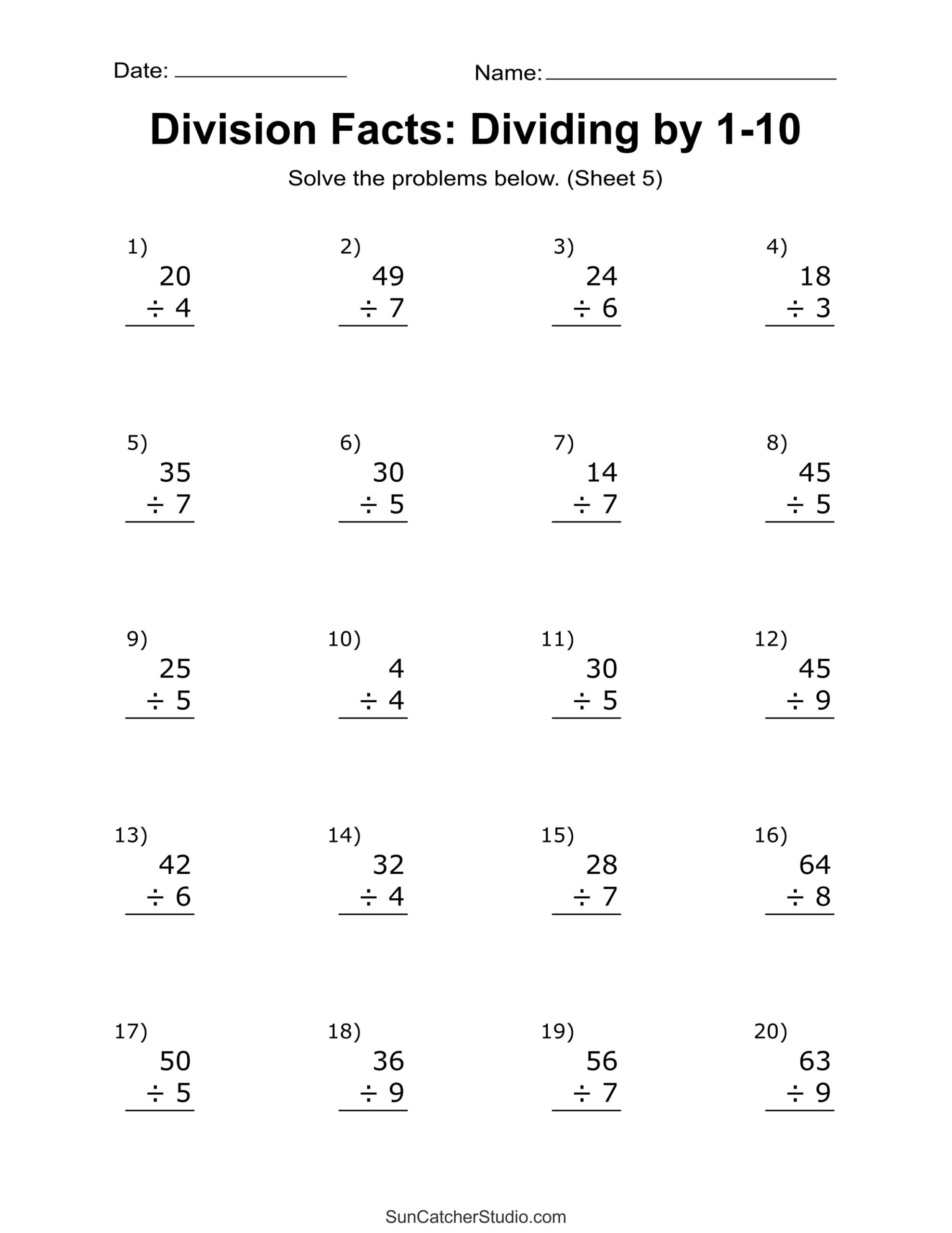 Division Worksheets U0026 Problems Free Printable Math Drills Free 