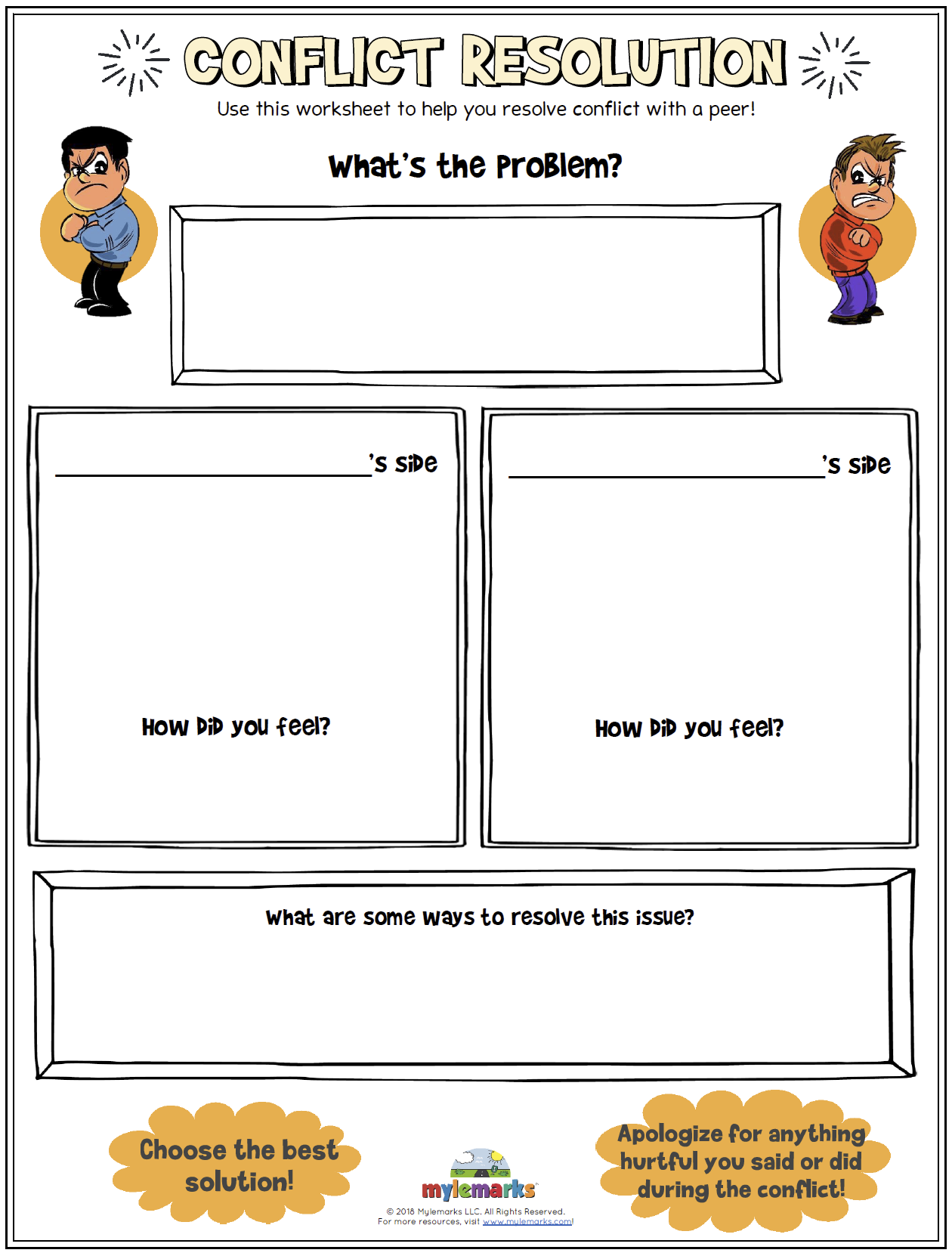 Counseling Free Printable Conflict Resolution Worksheets
