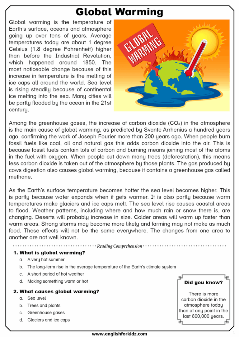 English For Kids Step By Step Global Warming Reading 