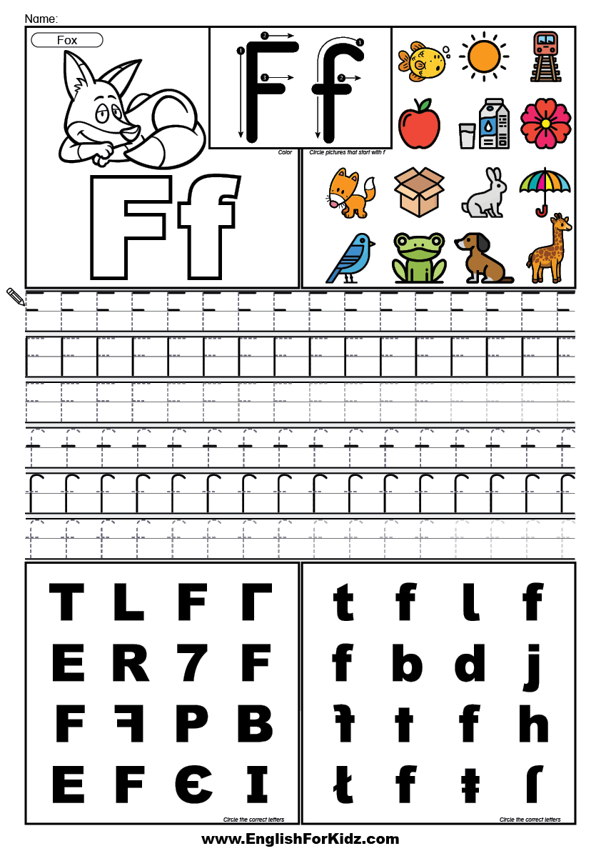 English For Kids Step By Step Letter F Worksheets Flash Cards Coloring Pages