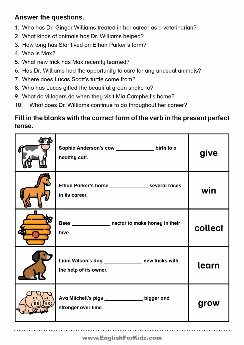 English For Kids Step By Step Present Perfect Tense Reading