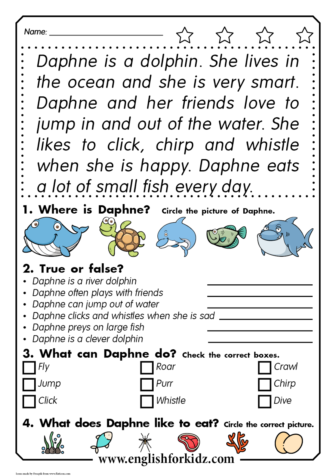 English For Kids Step By Step Reading Comprehension Worksheets Daphne The Dolphin English For Kids Step By Step Reading Comprehension Worksheets Daphne The Dolphin