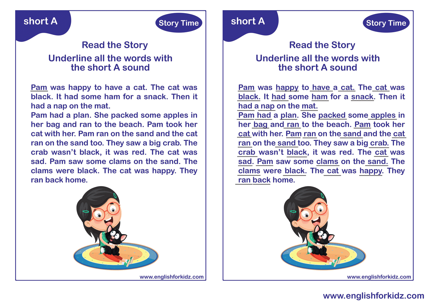 English For Kids Step By Step Short A Sound Worksheets 