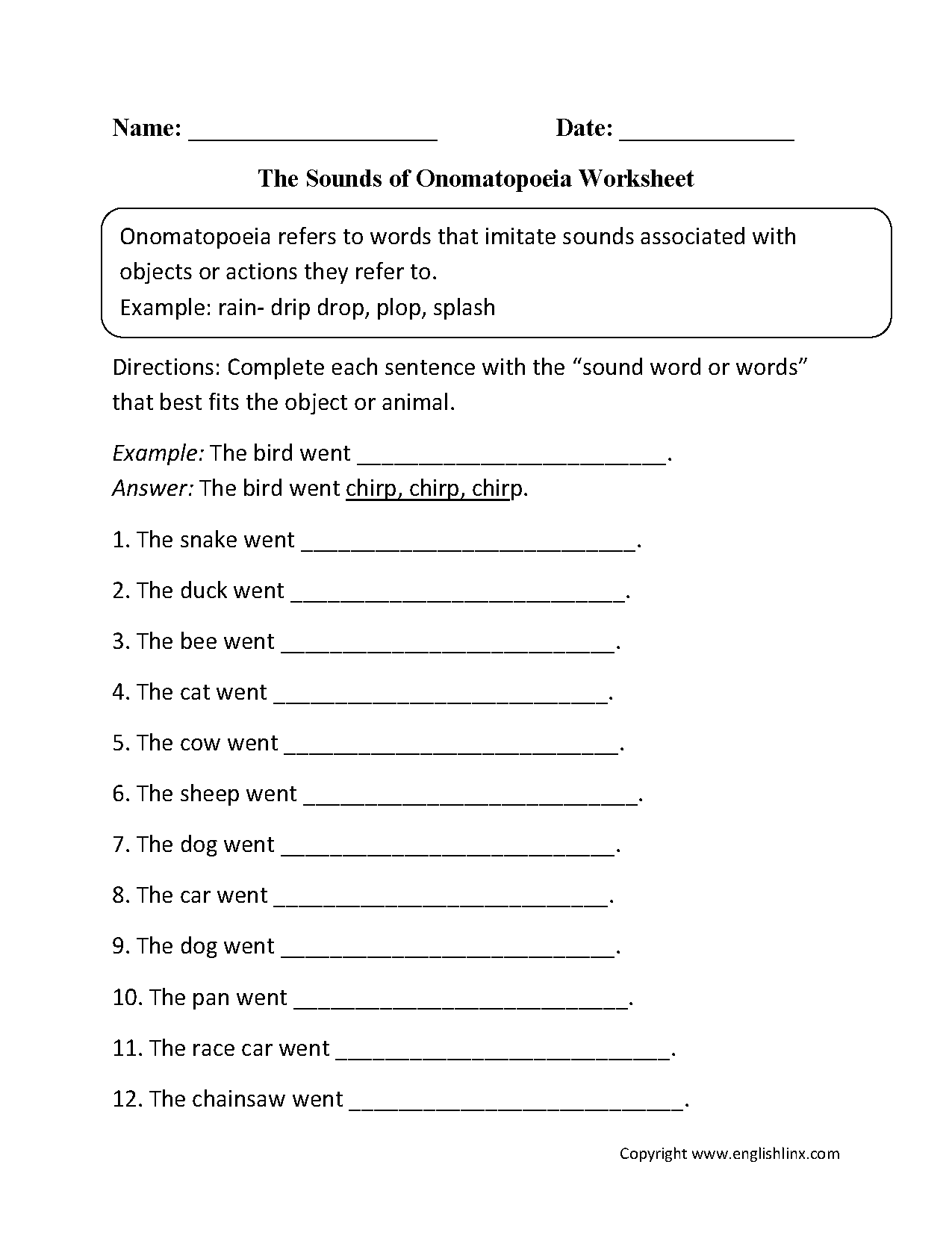 Englishlinx Onomatopoeia Worksheets