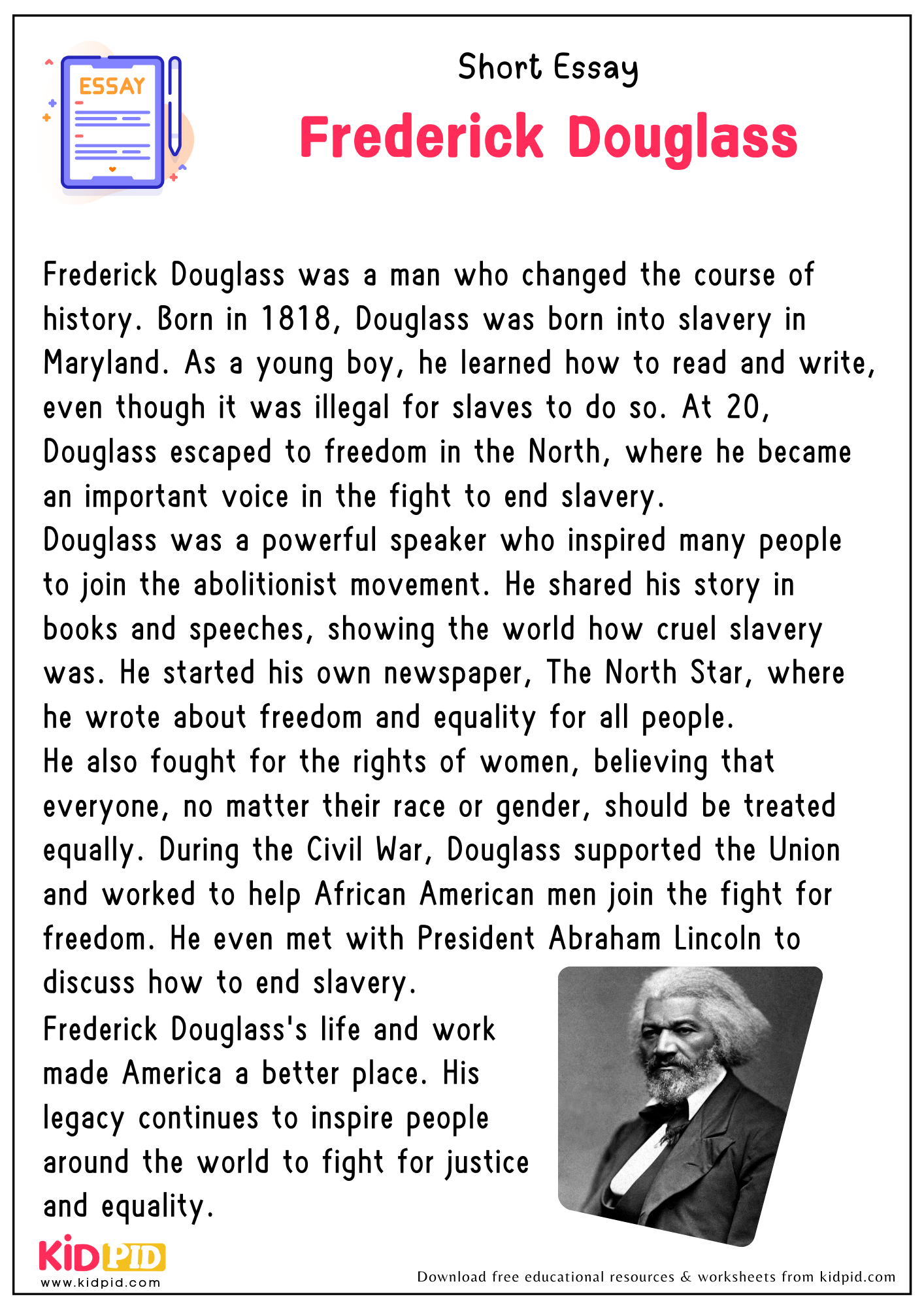 Free Printable Worksheets On Frederick Douglass